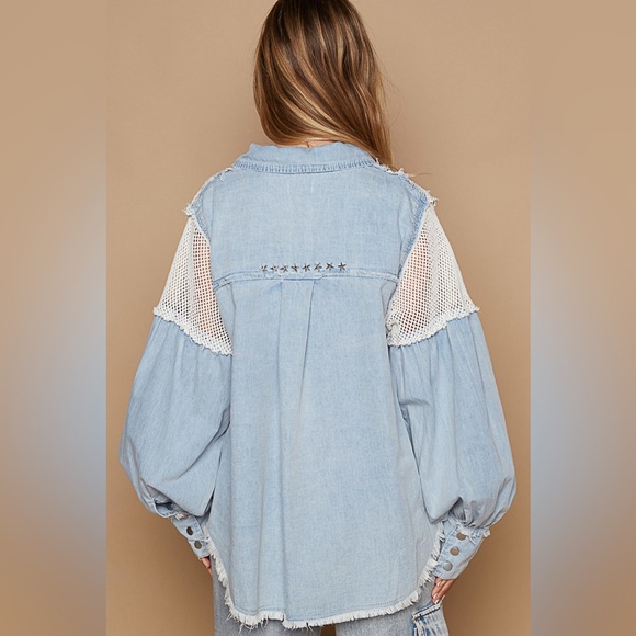 #174 CLOSEOUT FIRM 🌸New! Pol Oversized Cotton Studded Jacket Top - Picture 3 of 4